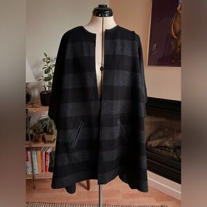 Eileen Fisher Wool Black and Gray Striped Cape